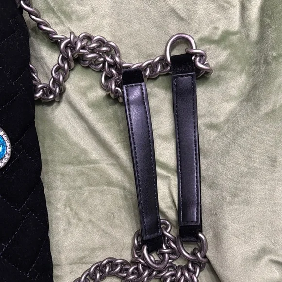 Black Quilted Handbag with Multicolor Gem Accents - Picture 3 of 12